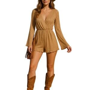 Y2K 70s Boho Westerm Coquette Baddie Romantic Romper Flare Bell Sleeve Size M